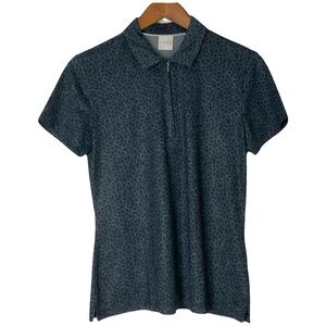 Dunning Golf Nora Zip Short Sleeve Shirt  With Petal Pattern in Charcoal Gray; M